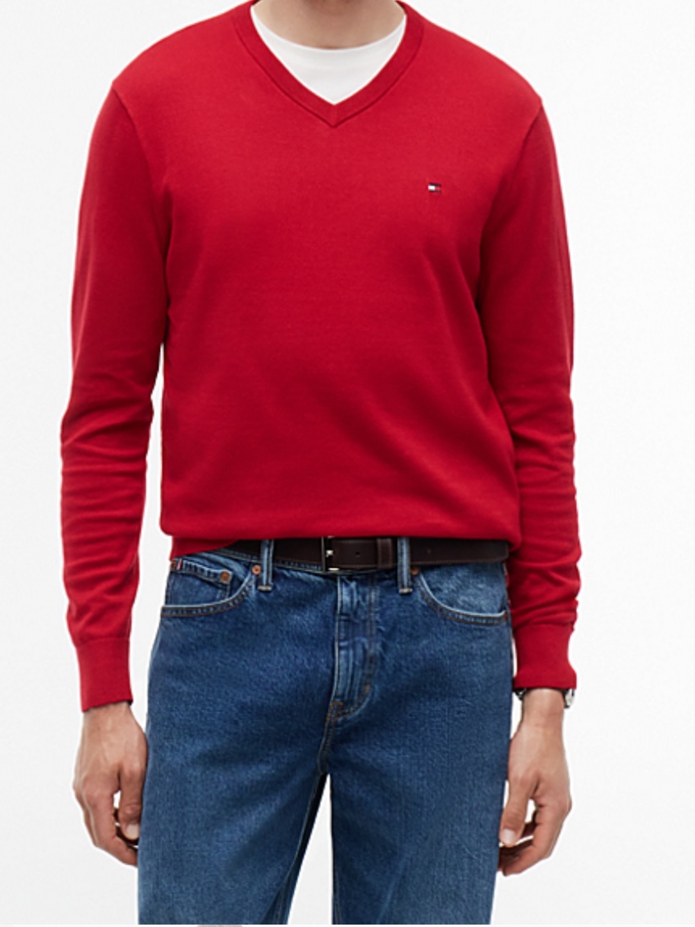 Tommy Hilfiger Golf Red V-Neck Cotton Sweater Men’s L